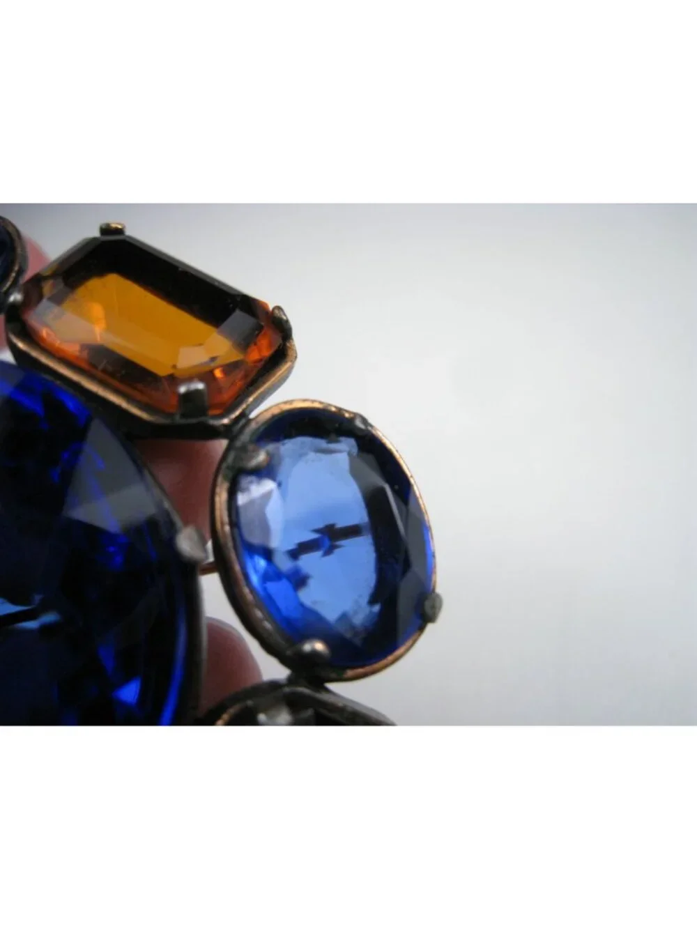 Yves Saint Laurent Vintage Statement Brooch Blue Glass Faceted Copper Tone READ
